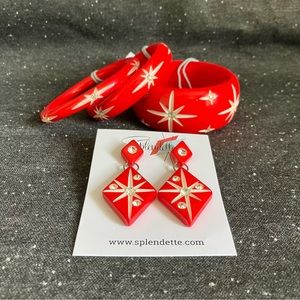 Splendette Red Starburst Bangle and Earring Set